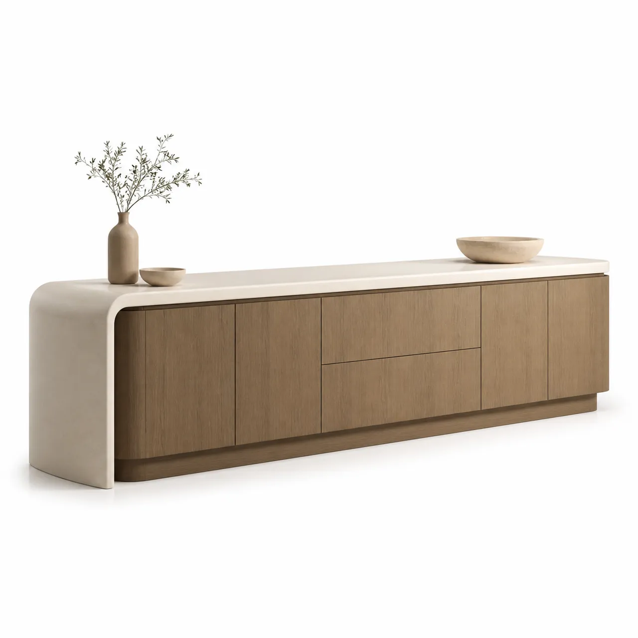 Fadior Silkstone Kitchen with Seamless Solid-Surface Spine — 304 stainless steel kitchen system, front view