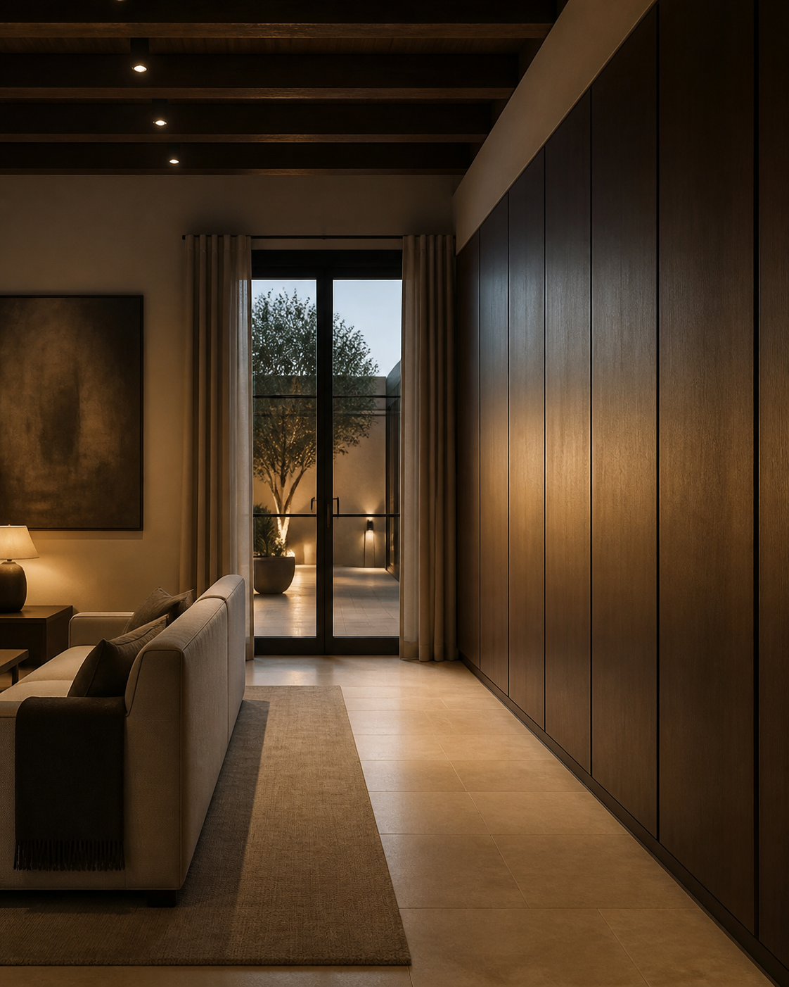 Fadior Silvan Living Room Suite with Courtyard Threshold Gallery — interior room context showing cabinet integration