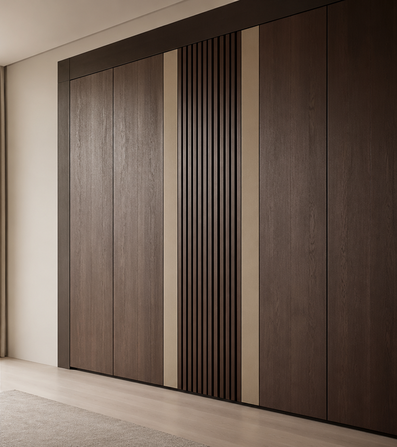 Fadior Onyx Wardrobe Suite with Monolithic Dressing Spine — close-up of stainless steel finish and hardware detail
