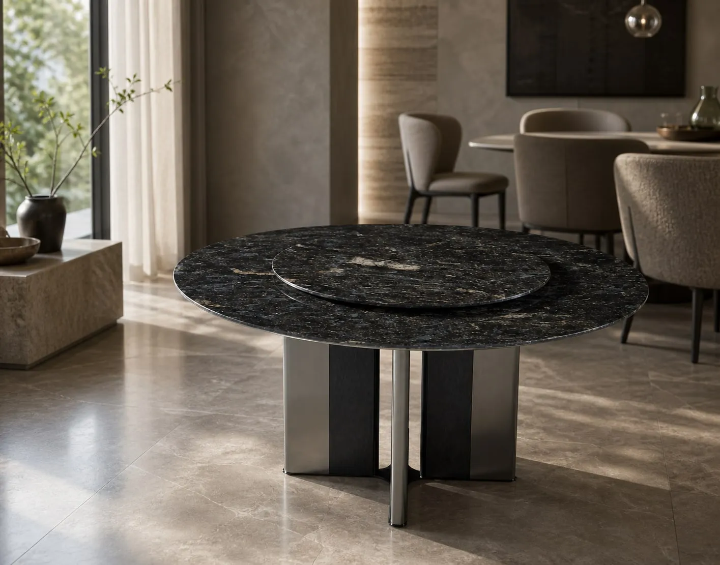 Four-Blade Marble Dining Table Ø150+Ø90 cm