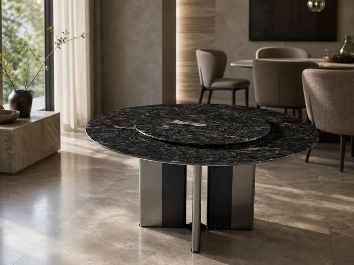 Mesa de comedor de mármol con cuatro hojas Ø135+Ø90 cm