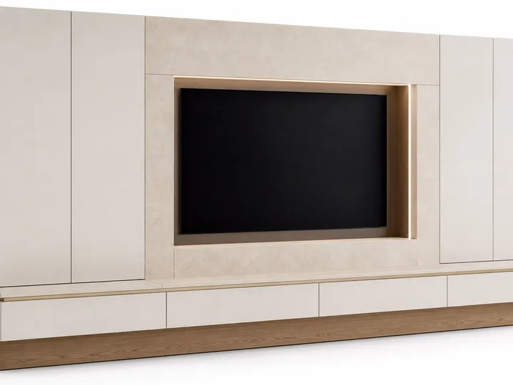Fadior Silvan Living Room Suite with Lowline Media Hearth — 304 stainless steel living room system, front view