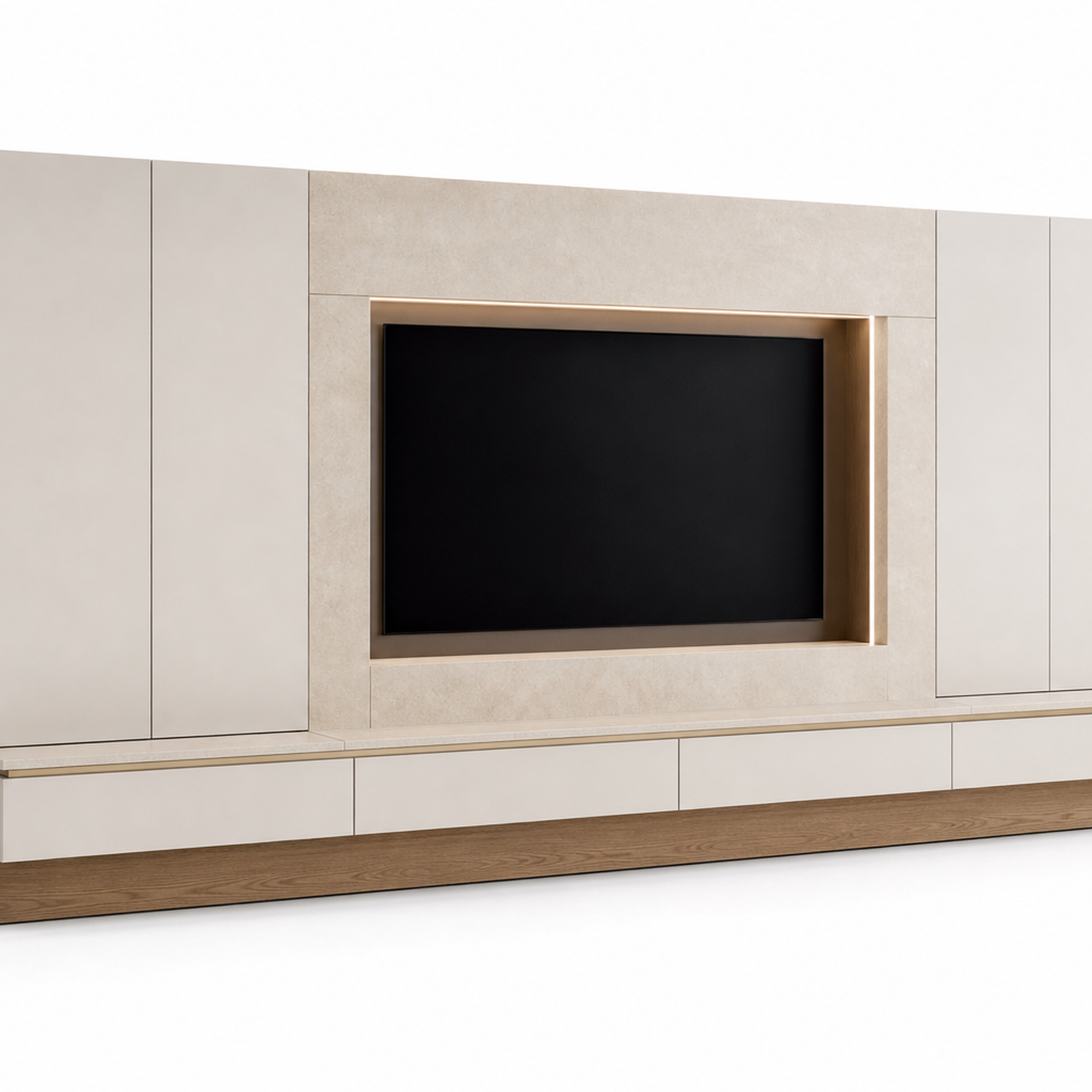 Fadior Silvan Living Room Suite with Lowline Media Hearth — 304 stainless steel living room system, front view