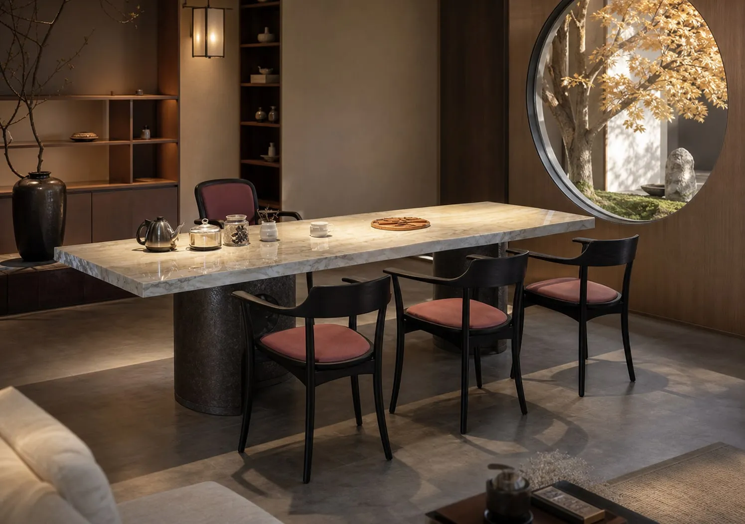 Single-Drum Marble Tea Table 2000×900×720 mm