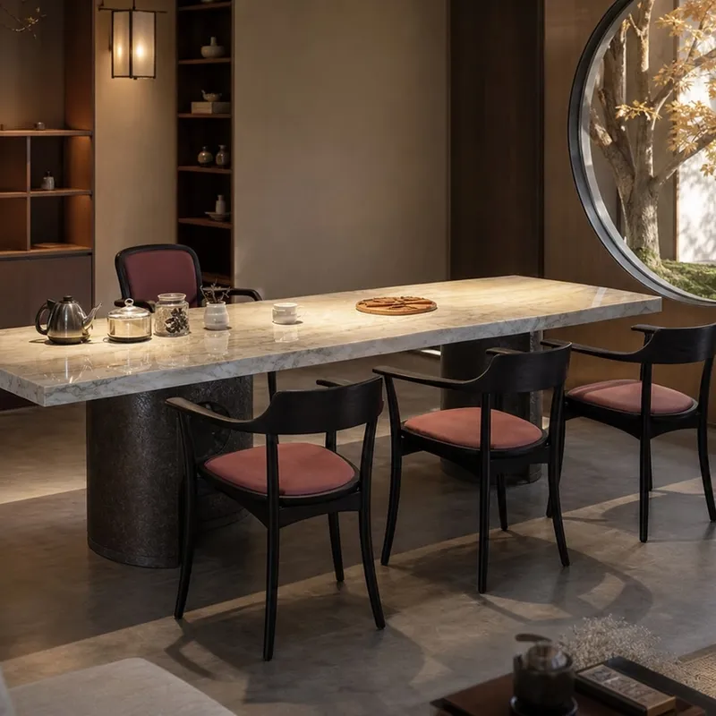 Single-Drum Marble Tea Table 2000×900×720 mm