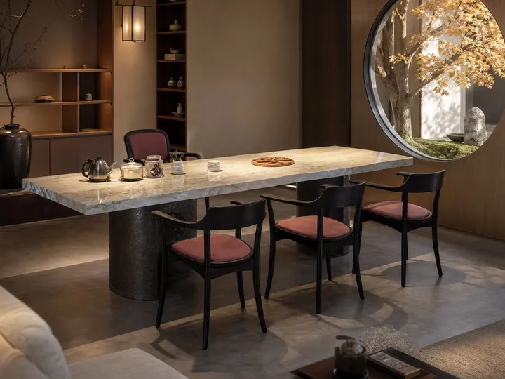 Mesa de té de mármol con base de tambor único 2000×900×720 mm