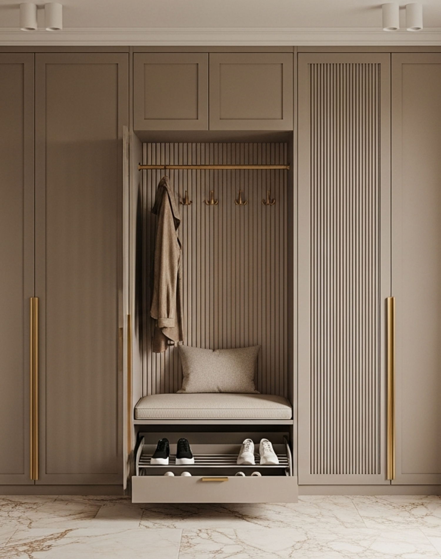 Fadior Archetype Entryway Shoe Cabinet — lifestyle setting with natural light and residential styling