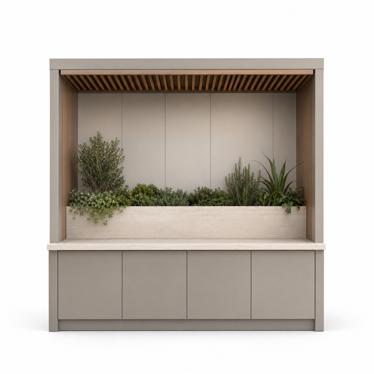 Fadior Cannes Balcony Module with Limestone Planter Berth — 304 stainless steel balcony system, front view
