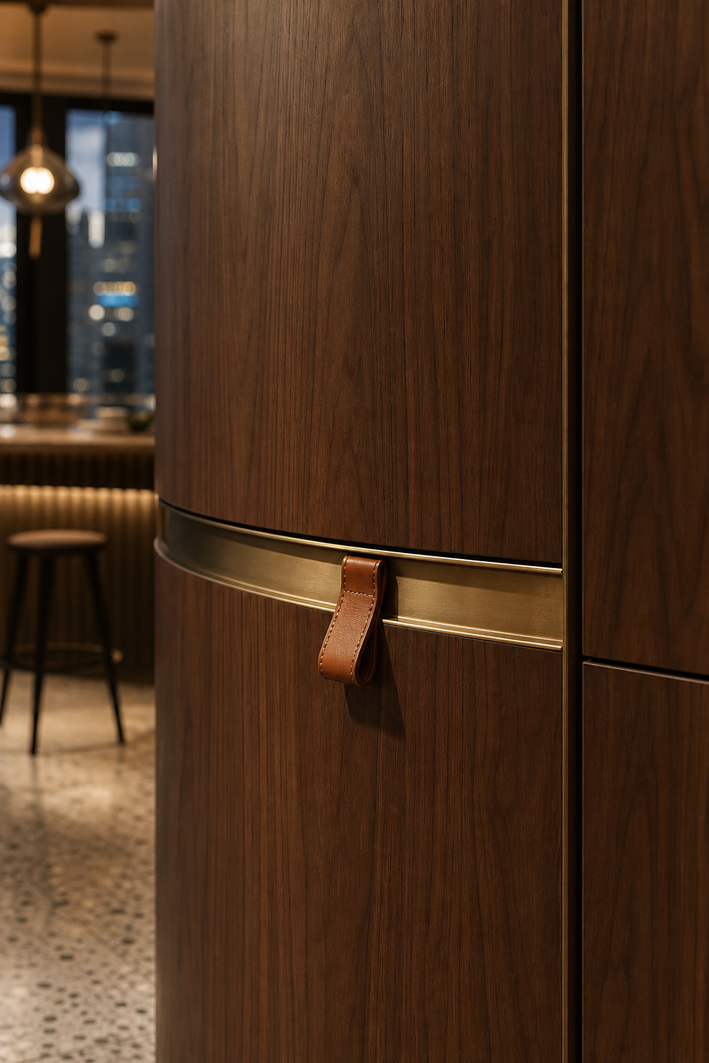 Fadior Radiance Wardrobe Suite with Walnut Radius Dressing Niche — close-up of stainless steel finish and hardware detail
