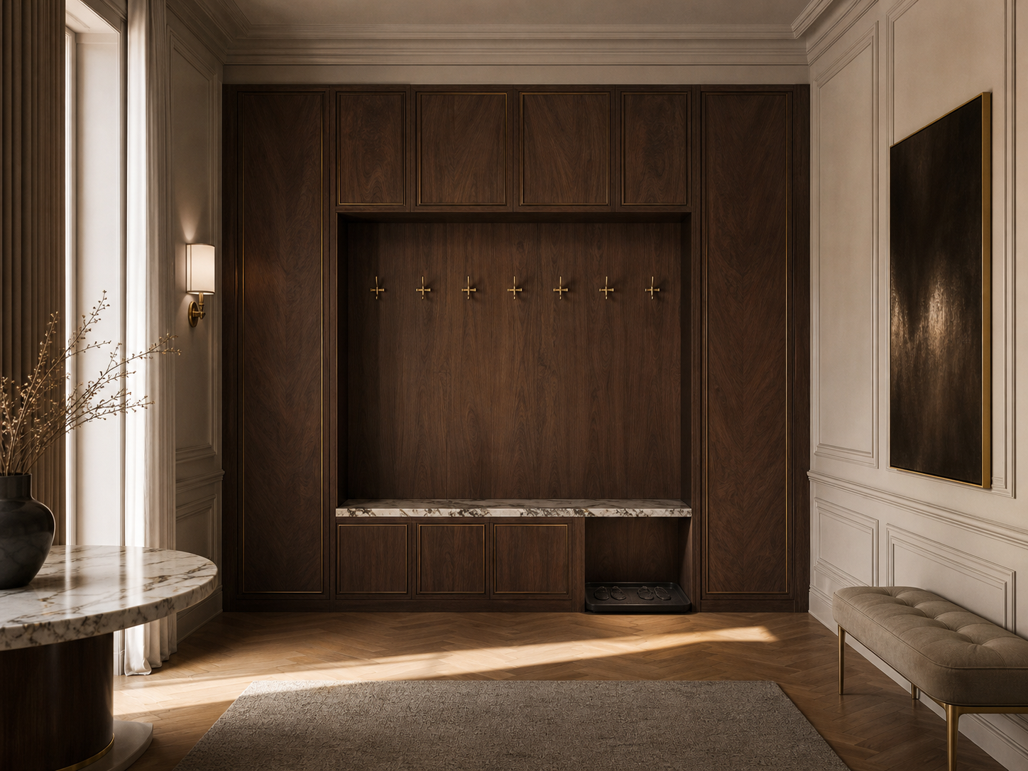 Fadior Savile Entryway Suite with Rainscreen Boot Dock — interior room context showing cabinet integration