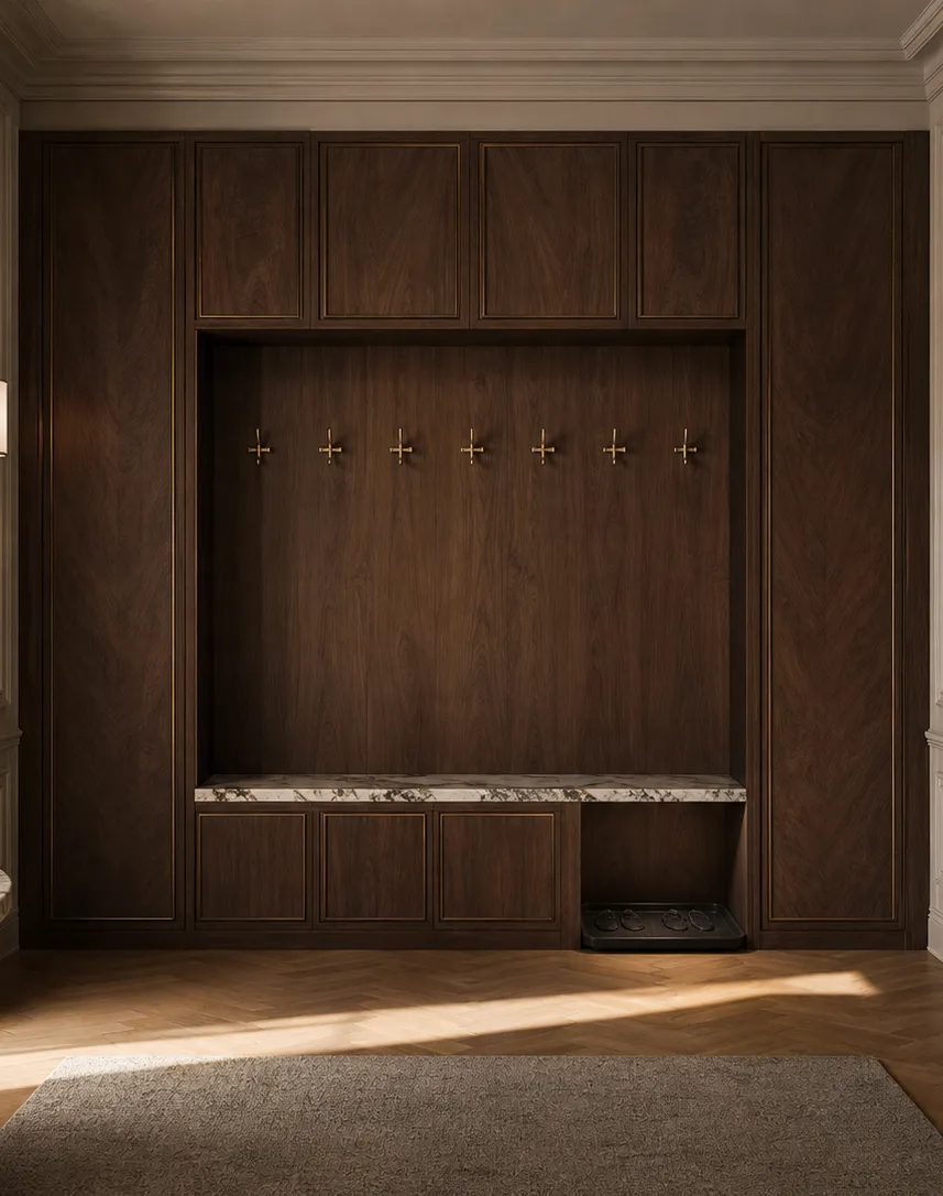 Fadior Savile Entryway Suite with Rainscreen Boot Dock — interior room context showing cabinet integration