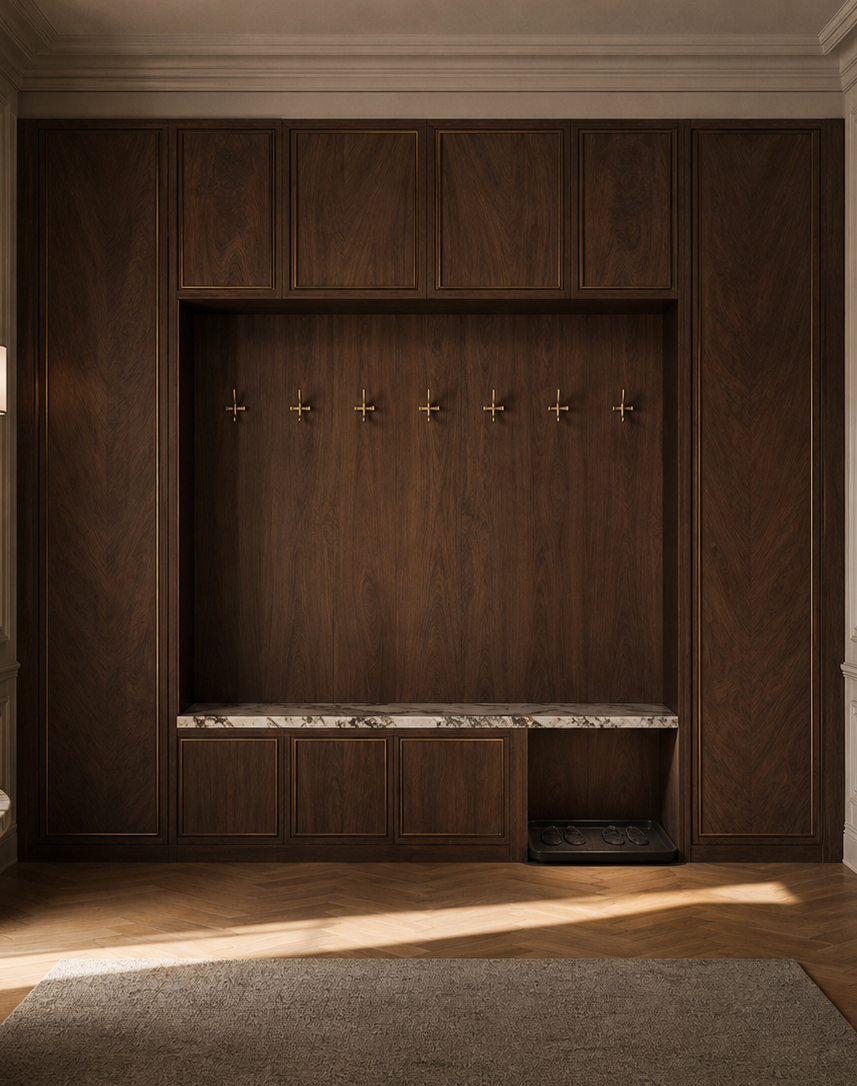 Fadior Savile Entryway Suite with Rainscreen Boot Dock — interior room context showing cabinet integration