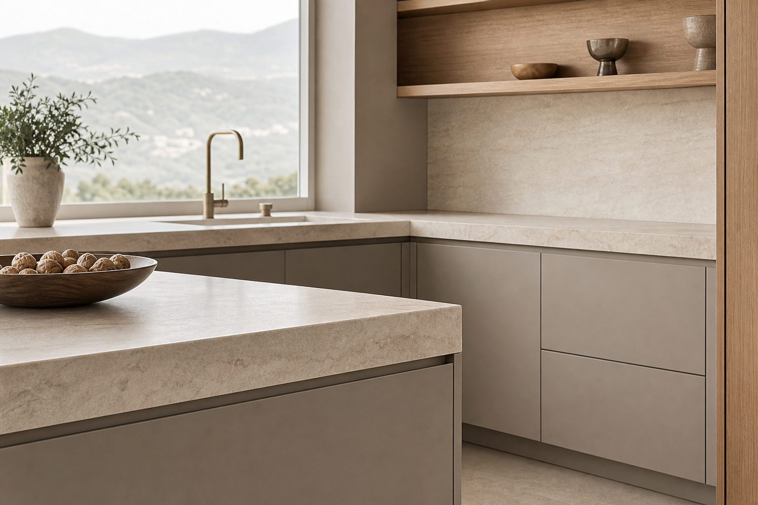 Suite de Cocina Meridian con Galería de Hearth de Piedra Caliza acabado y detalle