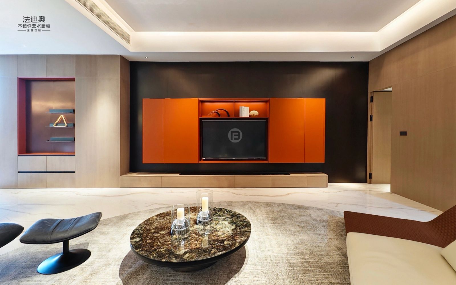 Close interior vignette showing cabinet volumes and circulation.