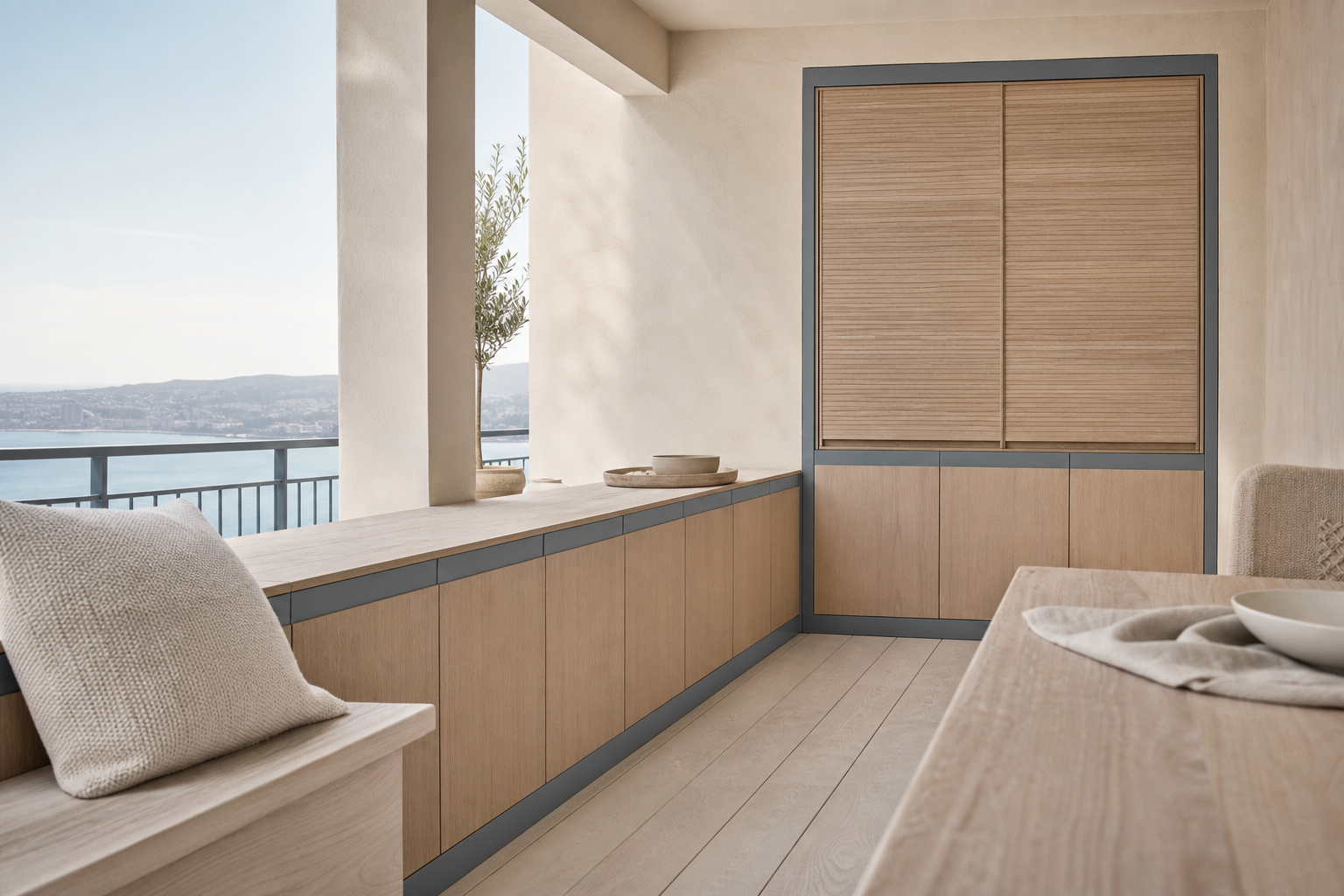 Fadior Aurora Balcony Suite with Tambour Breakfast Screen — lifestyle setting with natural light and residential styling