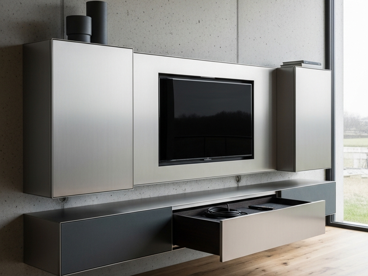 Fadior Essence Media Console — 304 stainless steel living room system, front view