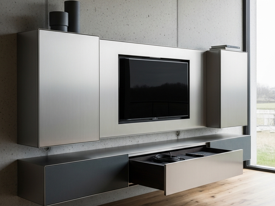 Fadior Essence Media Console — 304 stainless steel living room system, front view