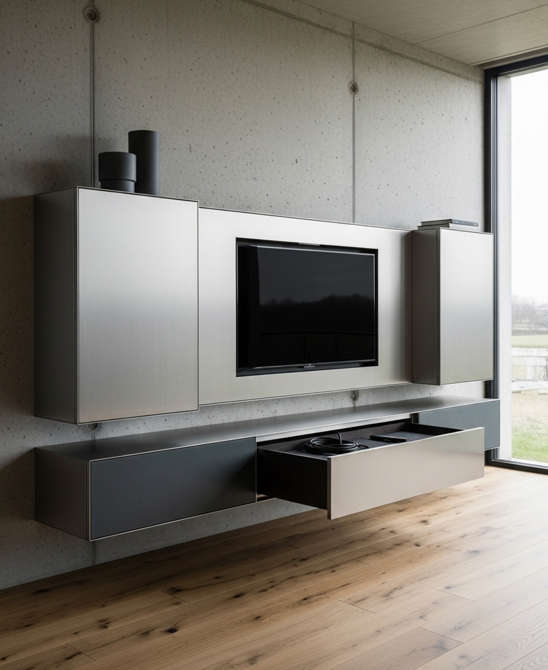 Fadior Essence Media Console — 304 stainless steel living room system, front view