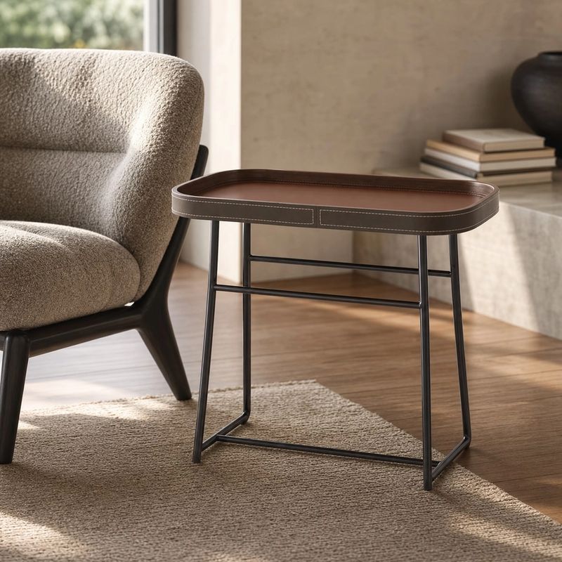 Leather-Accent Magazine Rack (Saddle leather) styled in a FADIOR HOME interior setting