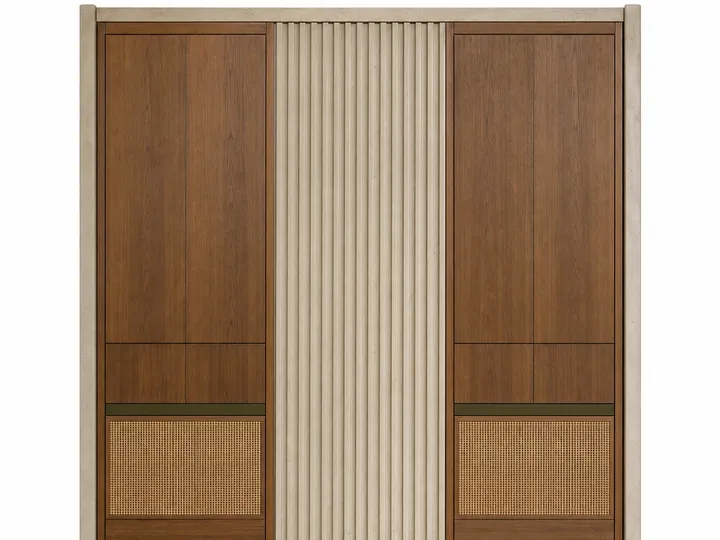 Fadior Terrazzo Wall Panel Suite with Fluted Mineral Portal — 304 stainless steel wall panel system, front view