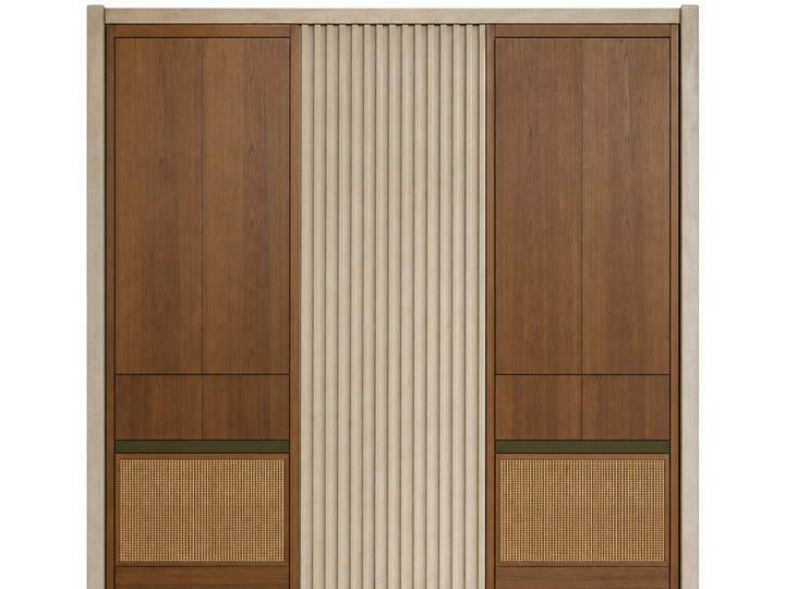 Fadior Terrazzo Wall Panel Suite with Fluted Mineral Portal — 304 stainless steel wall panel system, front view