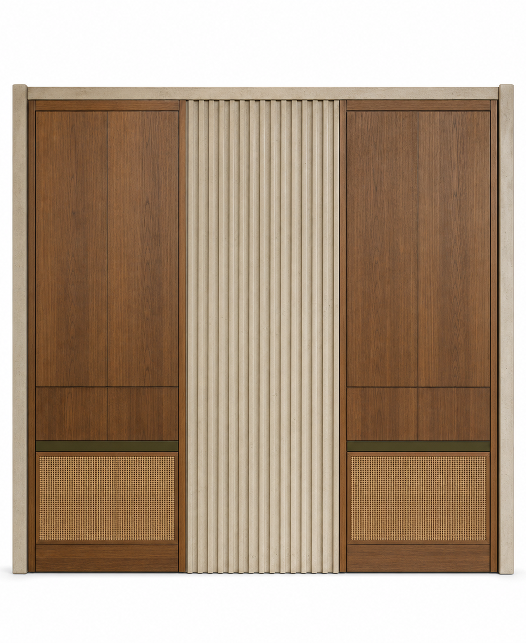 Fadior Terrazzo Wall Panel Suite with Fluted Mineral Portal — 304 stainless steel wall panel system, front view