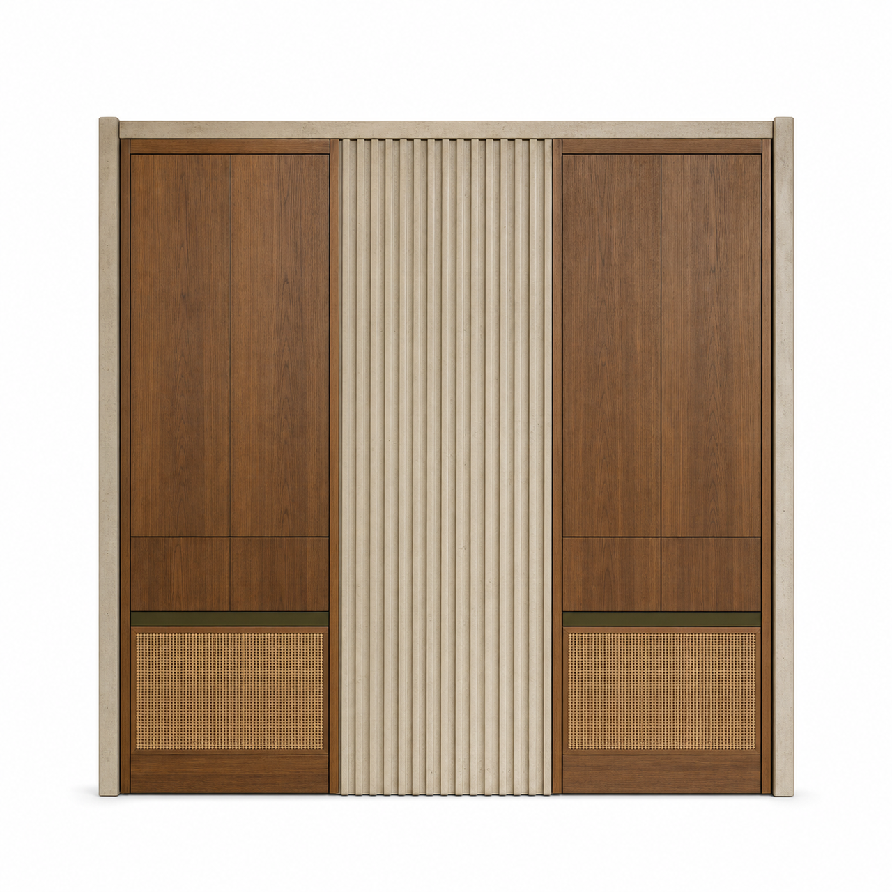 Fadior Terrazzo Wall Panel Suite with Fluted Mineral Portal — 304 stainless steel wall panel system, front view