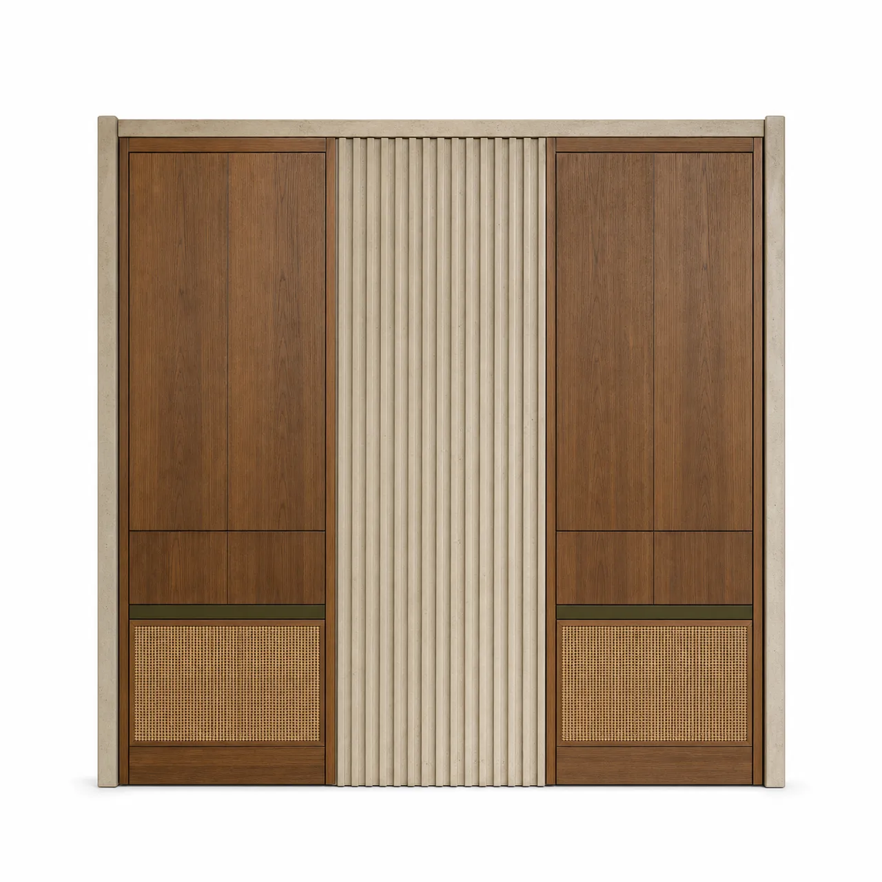 Fadior Terrazzo Wall Panel Suite with Fluted Mineral Portal — 304 stainless steel wall panel system, front view