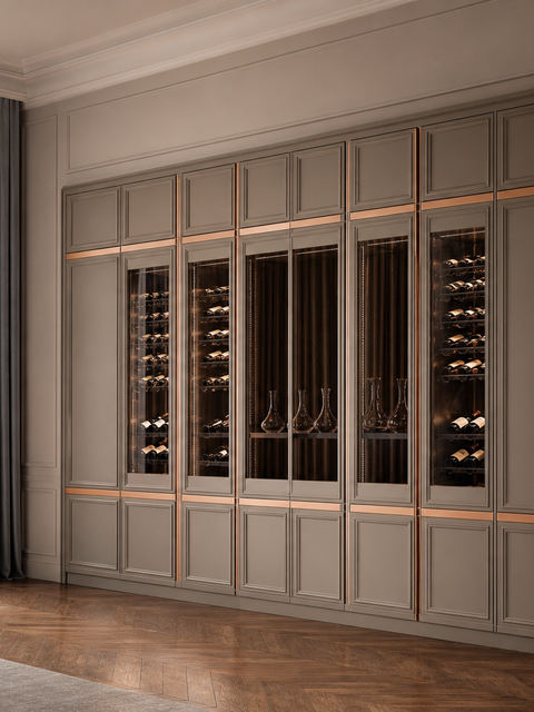 Fadior Grotto Wine Cabinet Suite with Obsidian Decanter Ribbon — 304 stainless steel wine cabinet system, front view