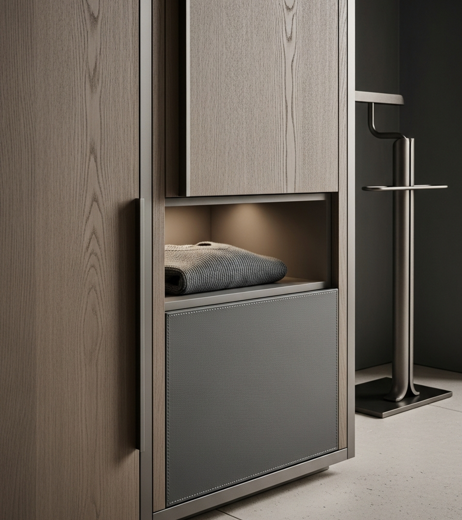 Fadior Brera Wardrobe Suite — close-up of stainless steel finish and hardware detail