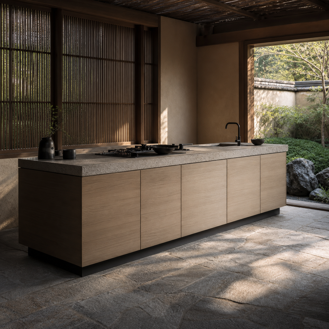 Fadior Horizon Outdoor Kitchen Suite with Tidepool Tasting Counter — 304 stainless steel outdoor kitchen system, front view