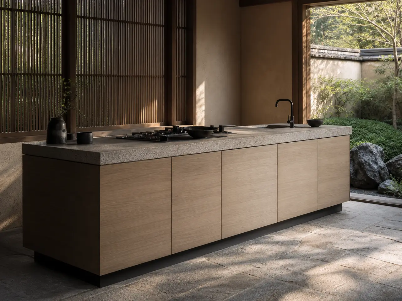 Fadior Horizon Outdoor Kitchen Suite with Tidepool Tasting Counter — 304 stainless steel outdoor kitchen system, front view