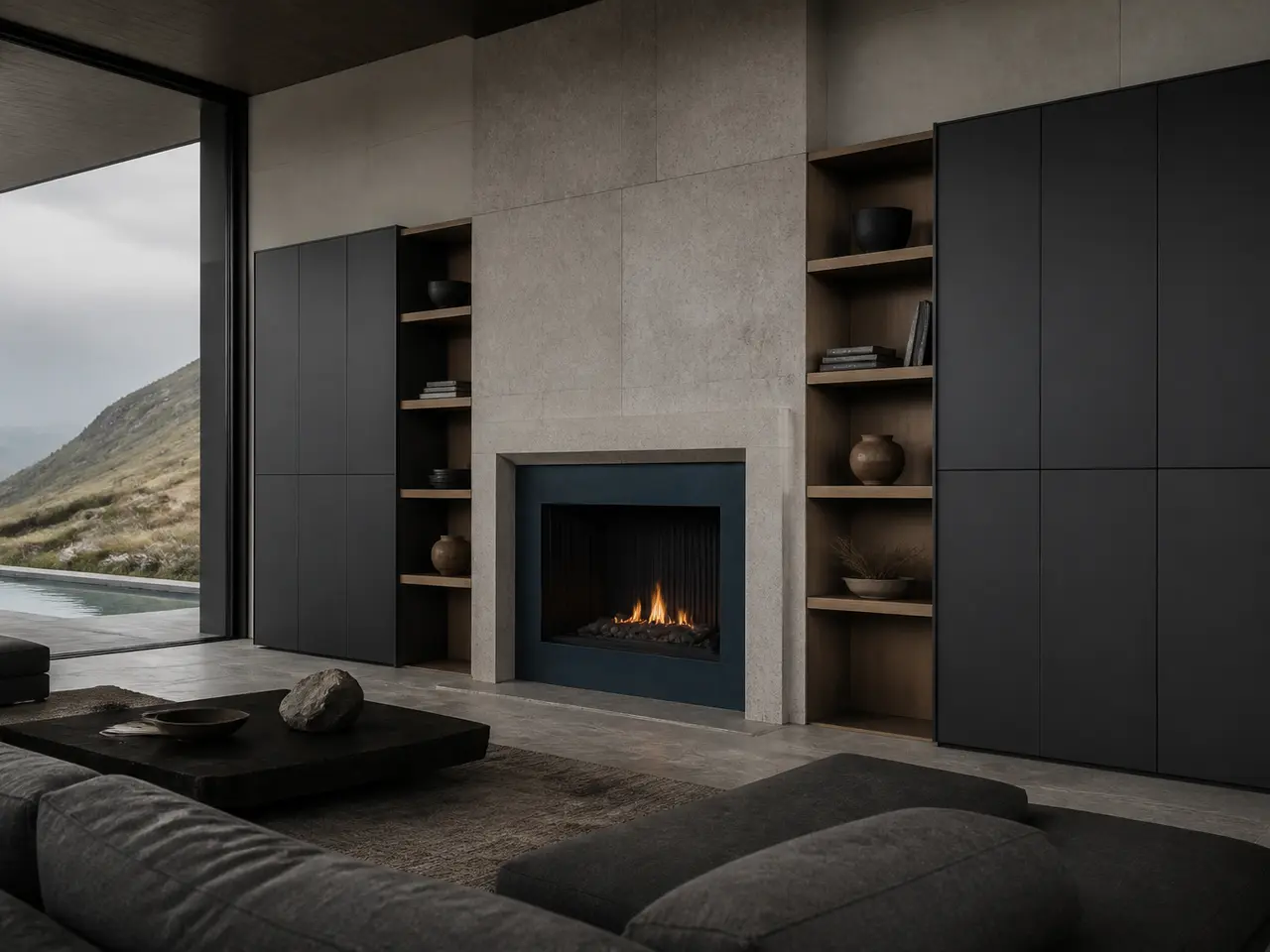 Fadior Patina Living Room Suite with Azure Frame Fireside Gallery — 304 stainless steel living room system, front view