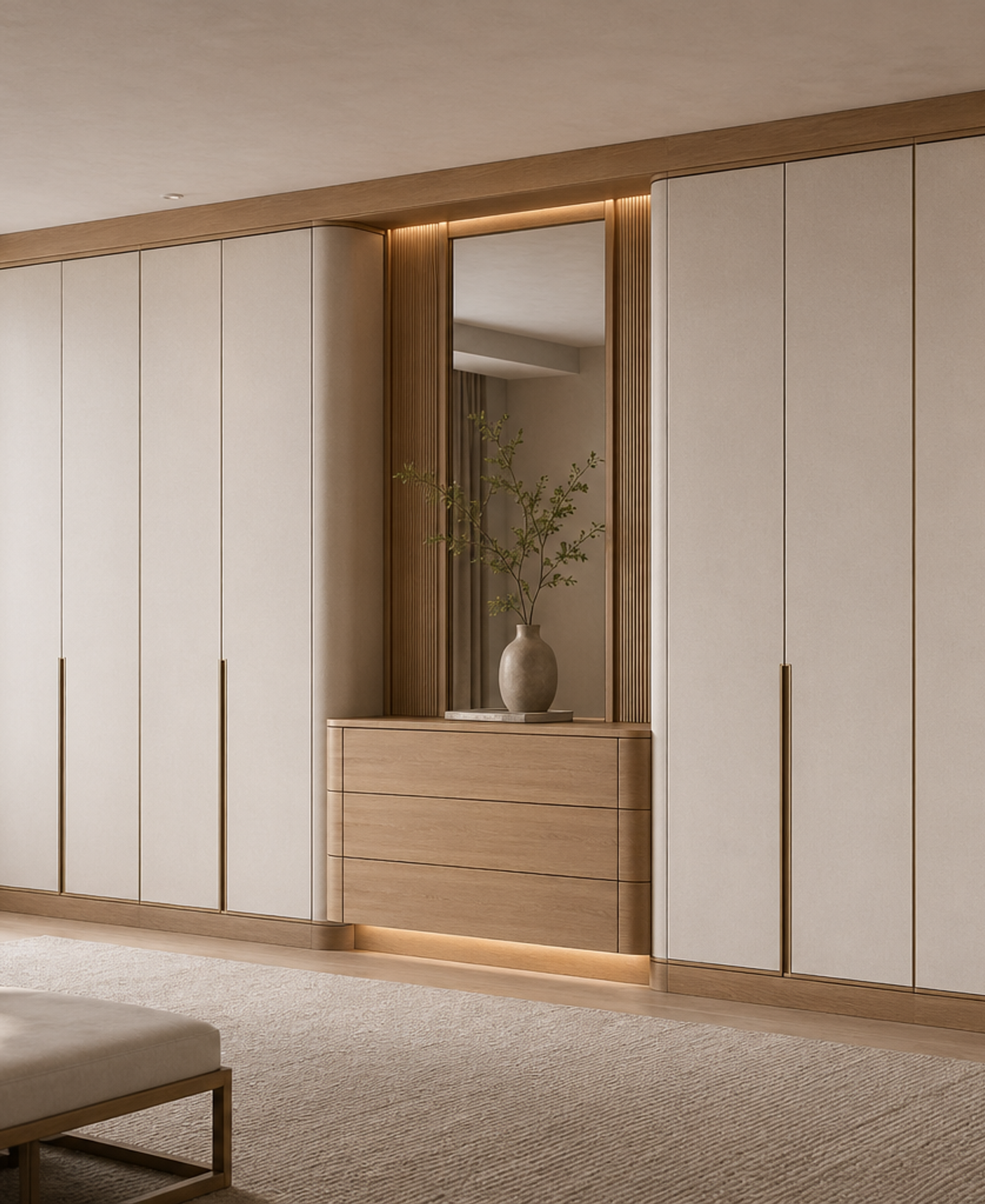 Fadior Canopy Wardrobe Suite with Linen Gallery Dressing Wall — 304 stainless steel wardrobe system, front view
