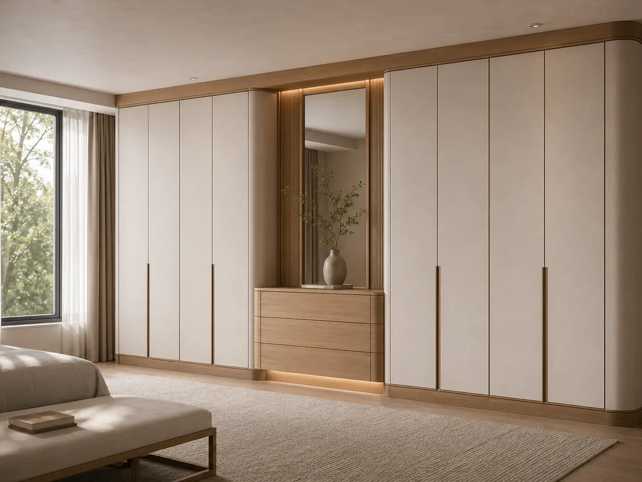 Fadior Canopy Wardrobe Suite with Linen Gallery Dressing Wall - custom 304 stainless steel wardrobe or walk-in closet with lighting, hanging, drawer storage, and residential finishes