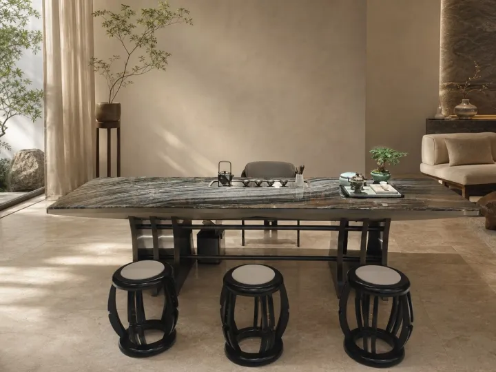 Mesa de té de mármol con pila integrada