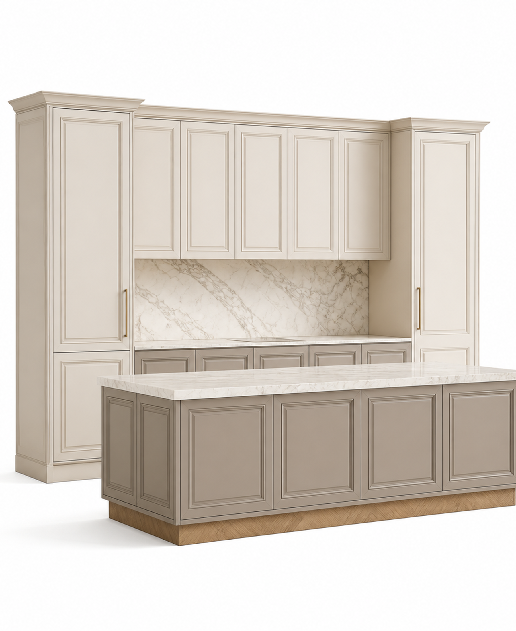 Fadior Meridian Cabinets Kitchen Suite with Courtyard Prep Spine — 304 stainless steel kitchen system, front view