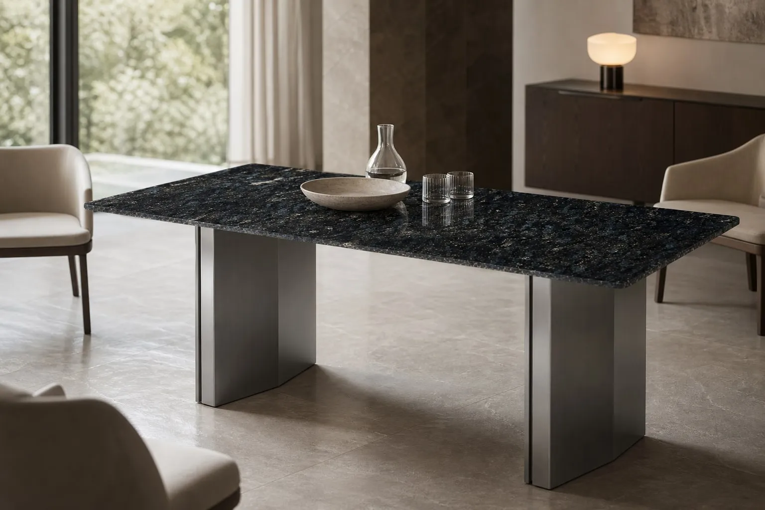 Panel-Base Marble Dining Table 140×80 cm