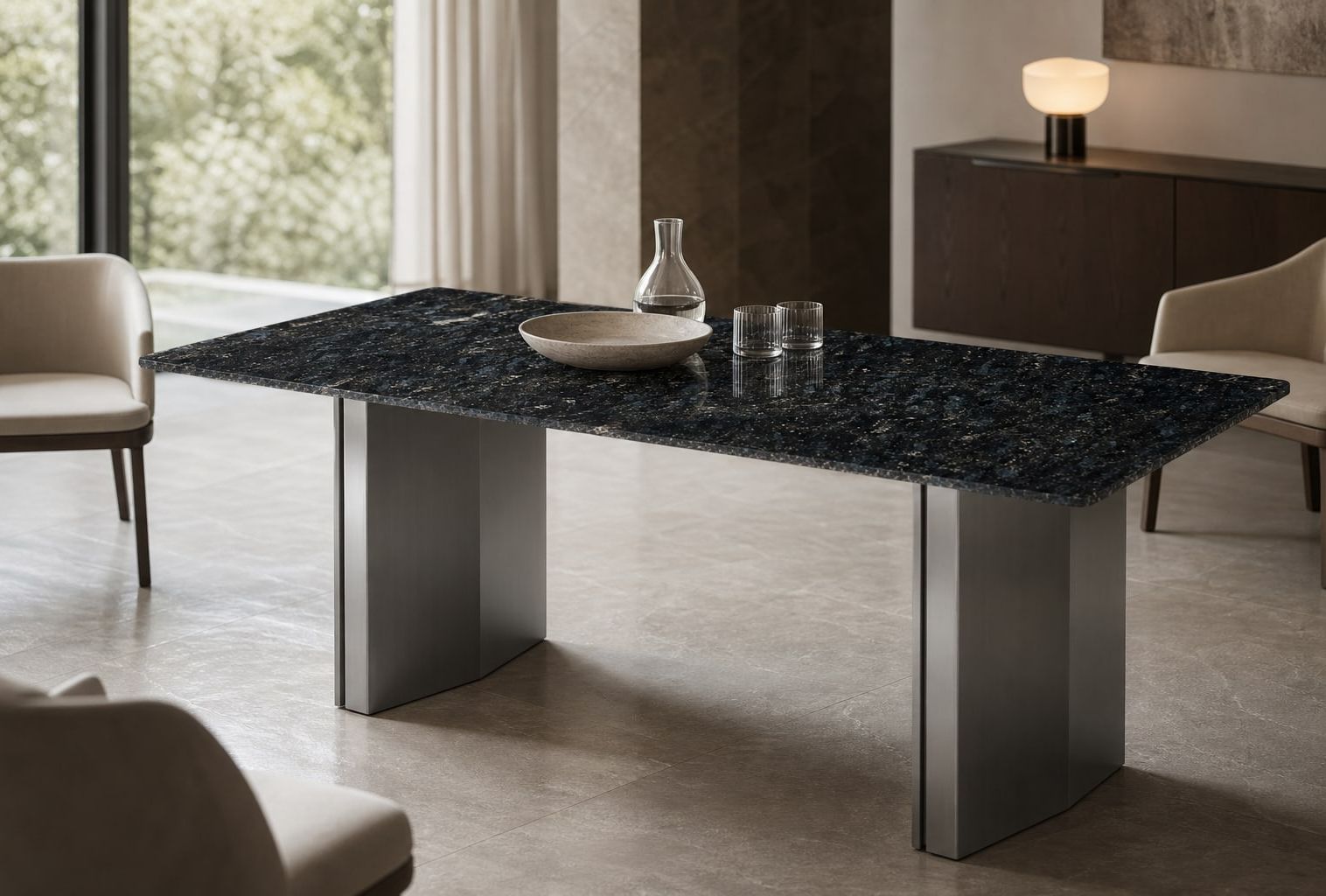 Stone-Top Marble Dining Table 160x80 styled in a FADIOR HOME interior setting