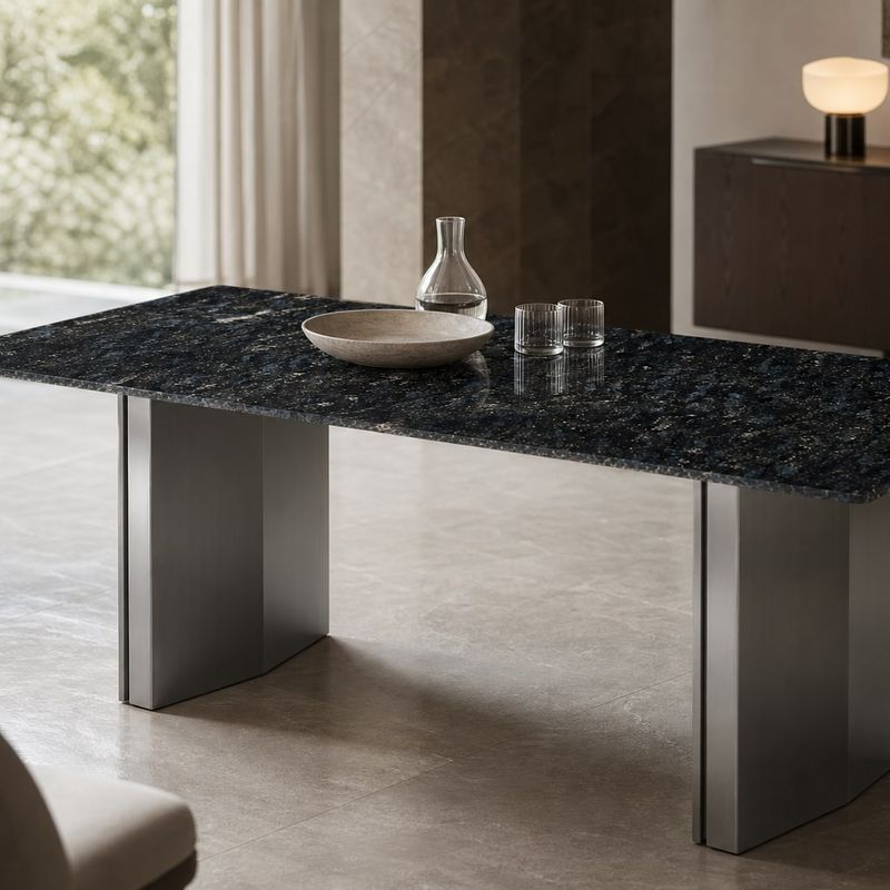 Stone-Top Marble Dining Table (Natural luxury stone) styled in a FADIOR HOME interior setting