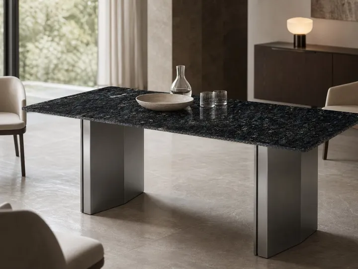 Mesa de comedor de mármol con base de panel 140×80 cm