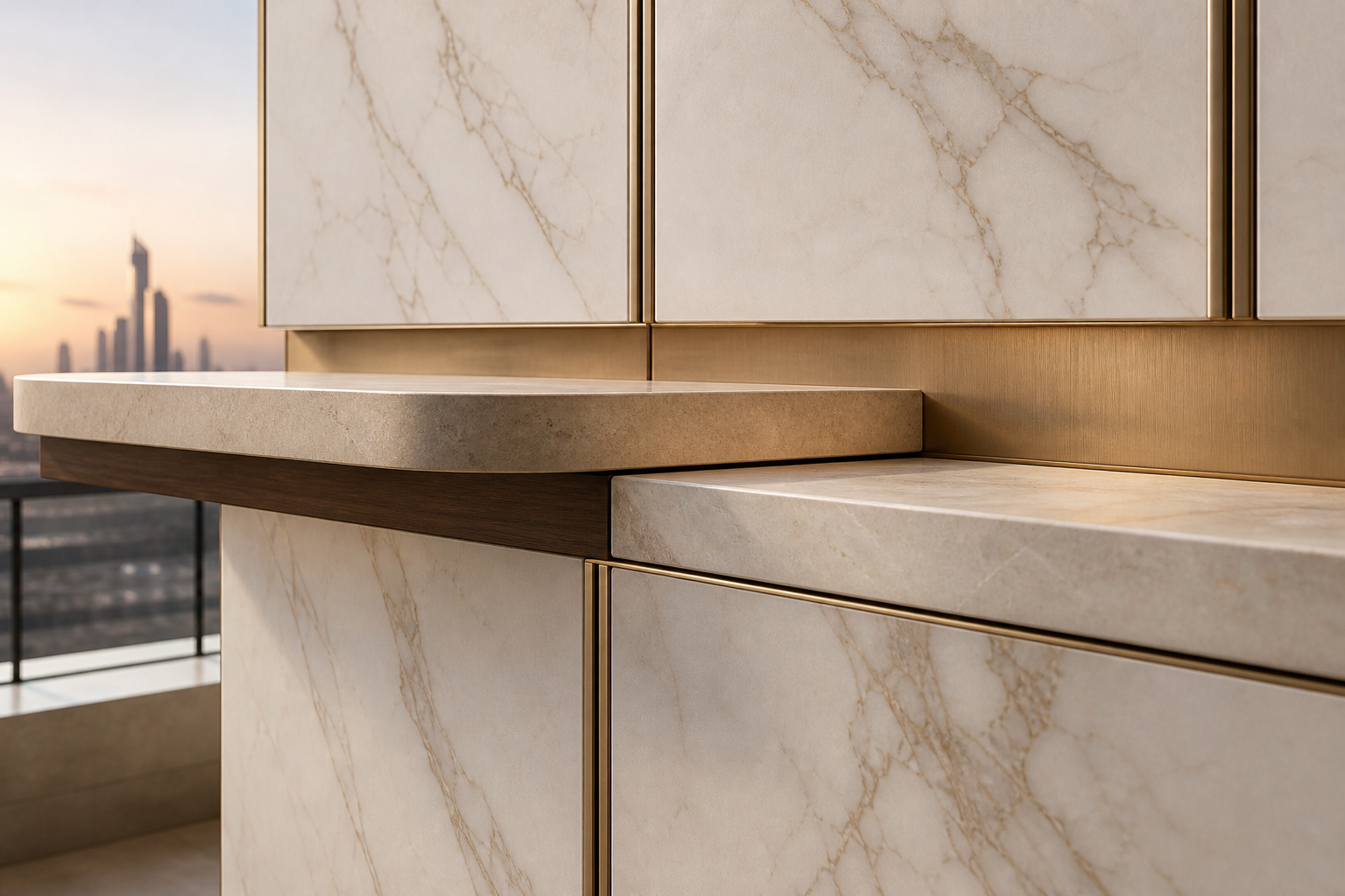 Fadior Soleil Balcony Suite with Quiet Shade Breakfast Ledge — close-up of stainless steel finish and hardware detail