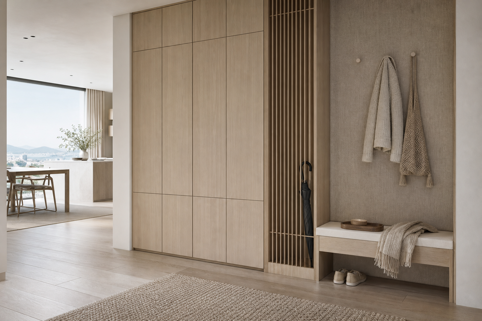 Fadior Savile Entryway Suite with Bamboo Slat Umbrella Bay — lifestyle setting with natural light and residential styling