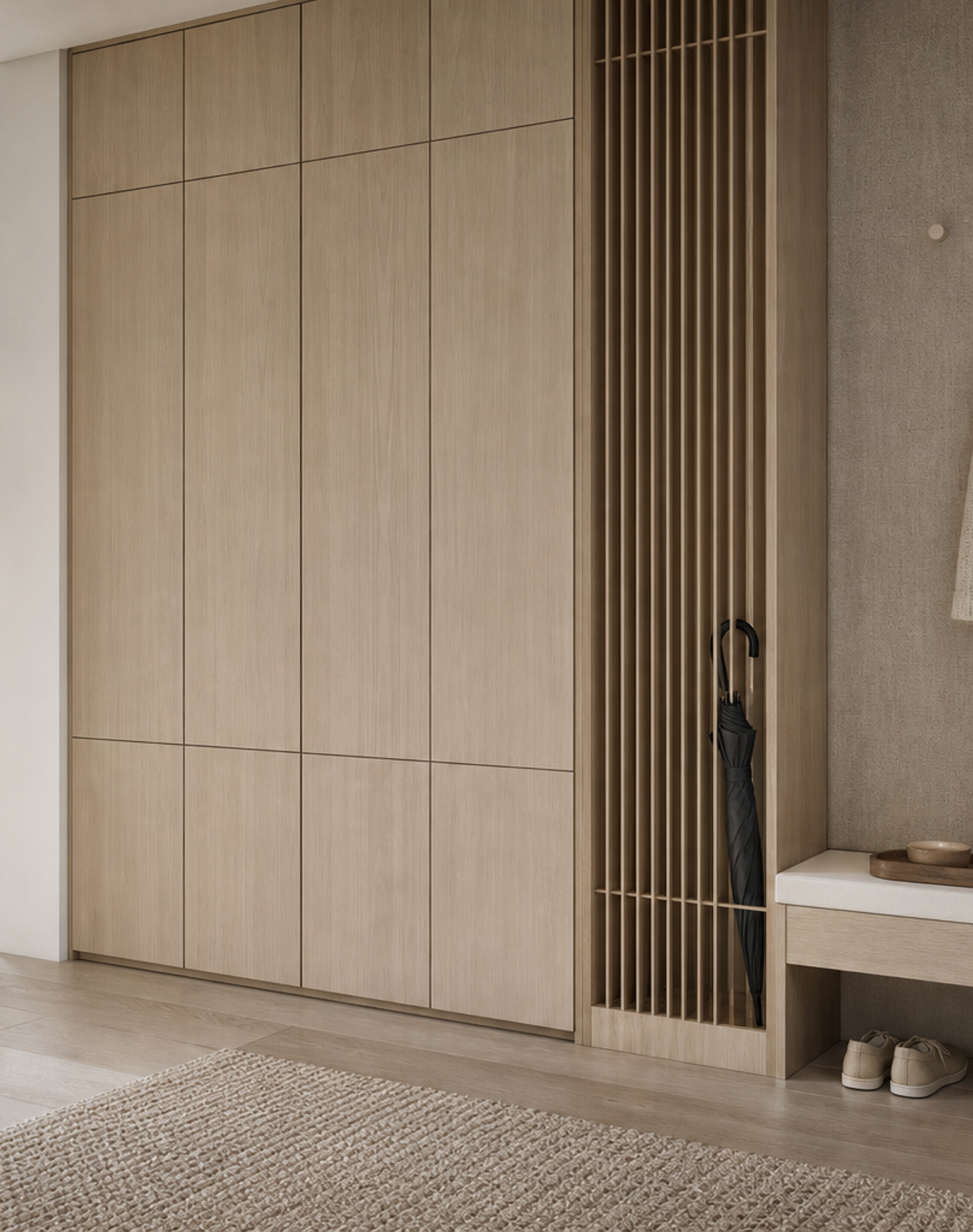 Fadior Savile Entryway Suite with Bamboo Slat Umbrella Bay — lifestyle setting with natural light and residential styling