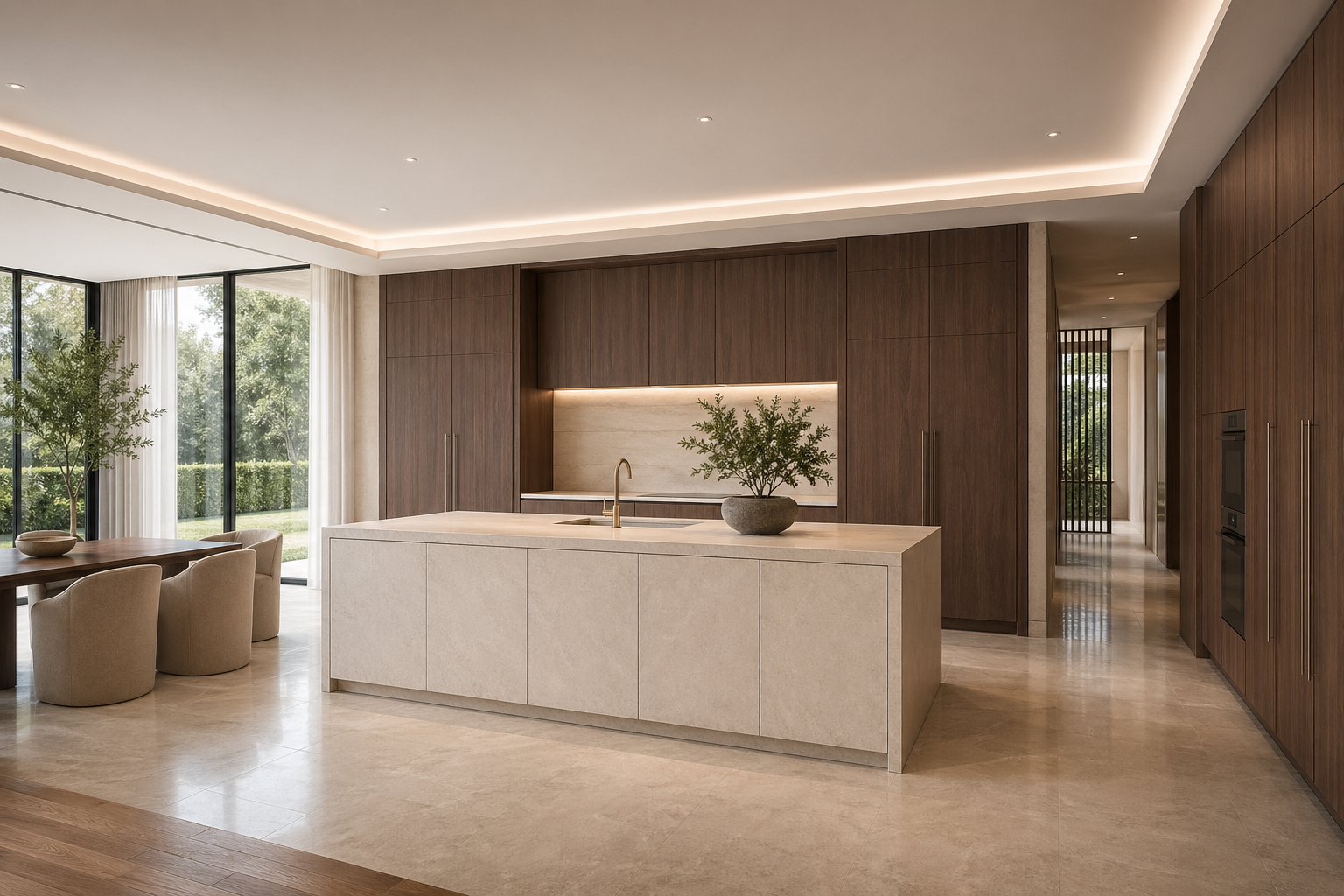 Fadior Meridian Kitchen Suite with Hybriq Prep Monolith — interior room context showing cabinet integration