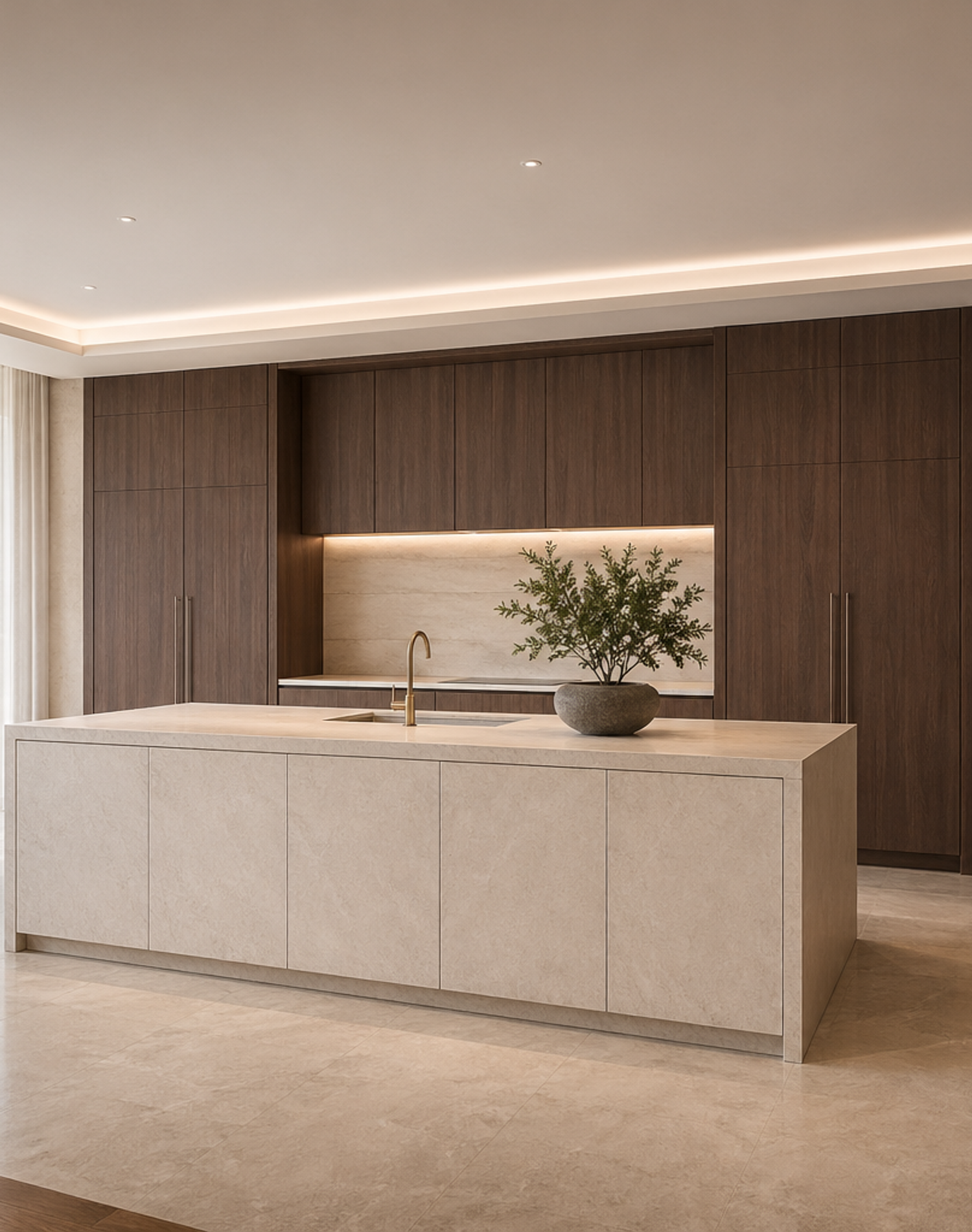 Fadior Meridian Kitchen Suite with Hybriq Prep Monolith — interior room context showing cabinet integration