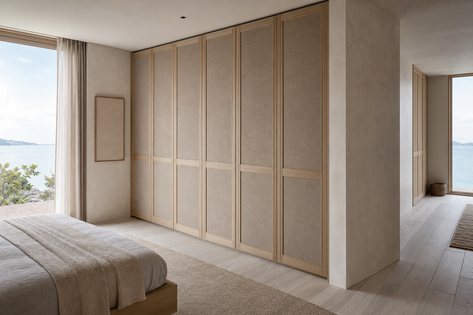 Fadior Elementum Wardrobe Suite with Smoked Wool Privacy Gallery — interior room context showing cabinet integration