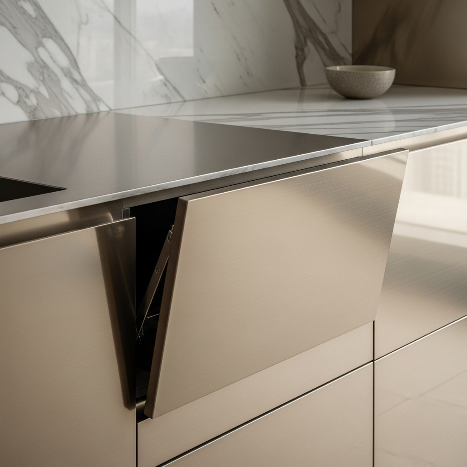 Fadior Moscow City Penthouse — close-up of stainless steel finish and hardware detail