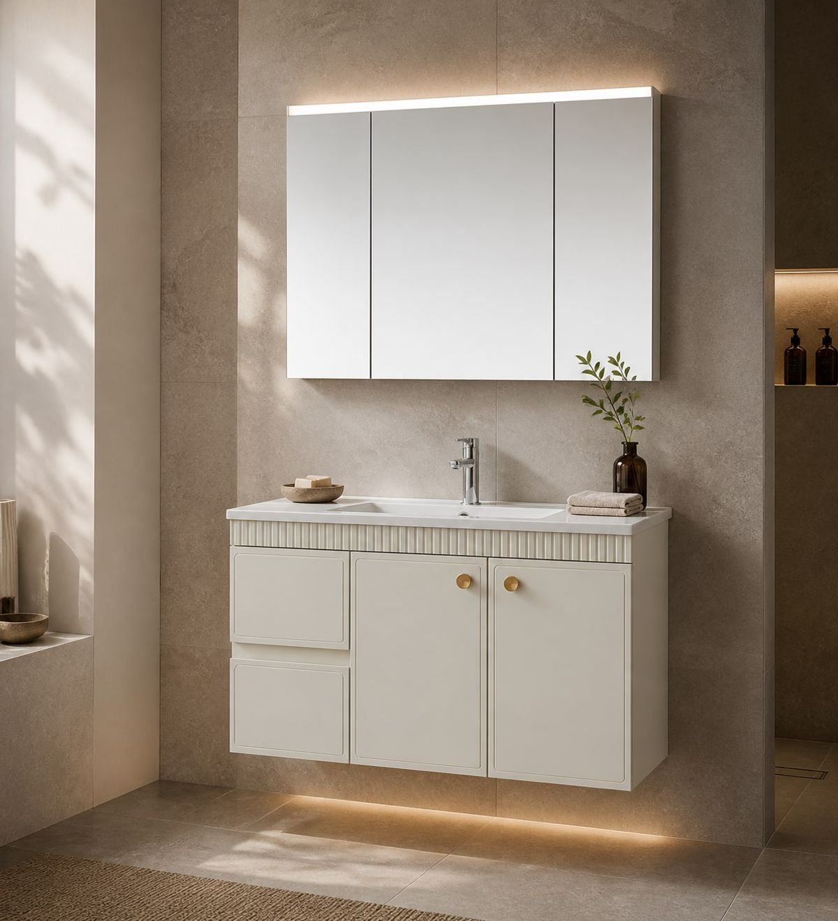 Bathroom Vanity Cabinet (Solid wood) styled in a FADIOR HOME interior setting