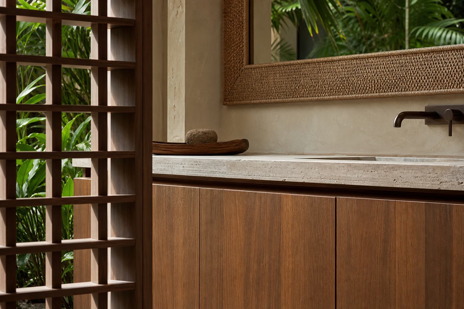 Fadior Alcove Architectural Water Vanity — close-up of stainless steel finish and hardware detail